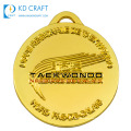 Hot selling cheap custom metal stamping shiny gold plated embossed 3d logo enamel sport taekwondo medal